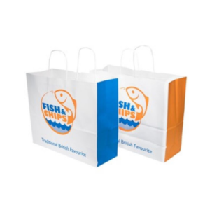 Fish & Chips Large Paper Carrier Bags (Twisted Handle) (360x310x155mm) 1x125