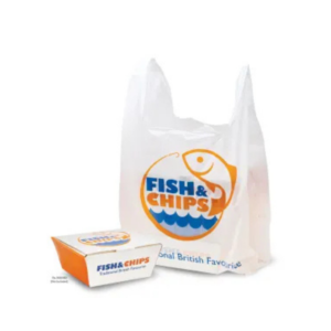 Fish & Chips Medium Vest Carrier Bags (260x130x450mm) 1x500
