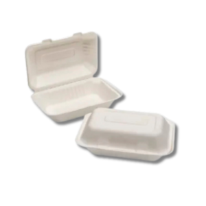 Natural Leaf Large White Bagasse Lunch Box (232x155x78mm 9”x6”) 1x250