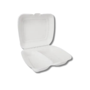 White Bagasse 2-Compartment Meal Box (230x200x72mm 9”x8”) 1x200